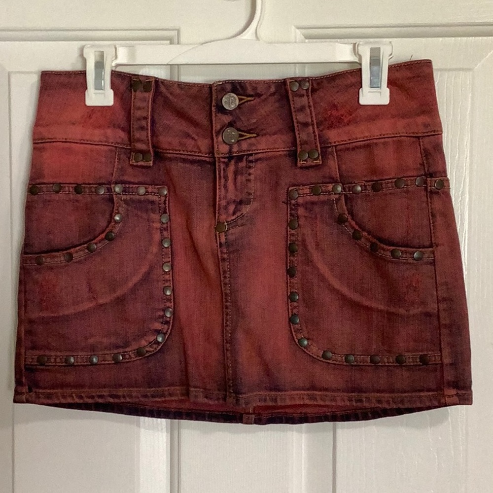Pink / grey punk rock skirt with rivets